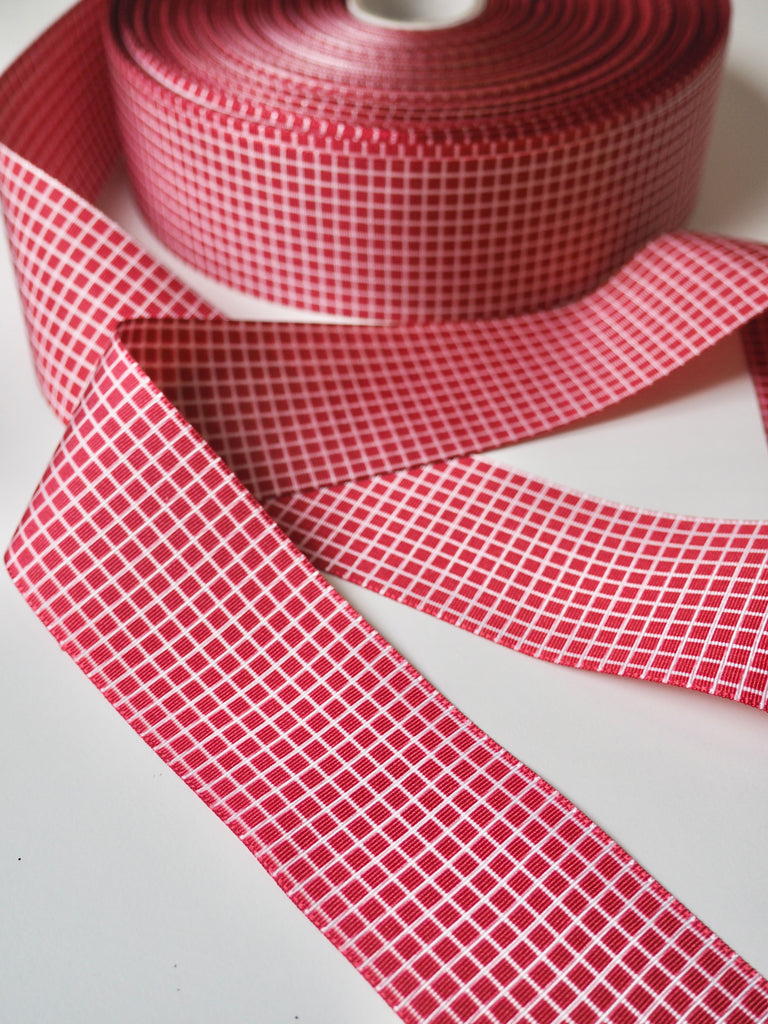 Red Grid Grosgrain Ribbon 50mm