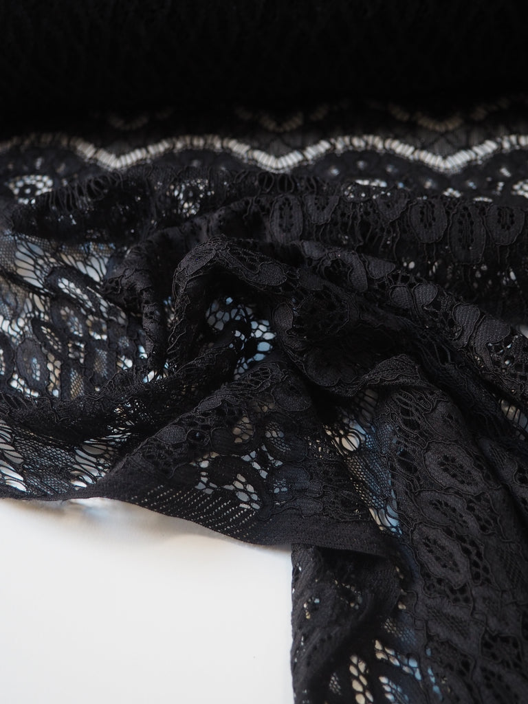 Black Stripe Scallop Corded Lace