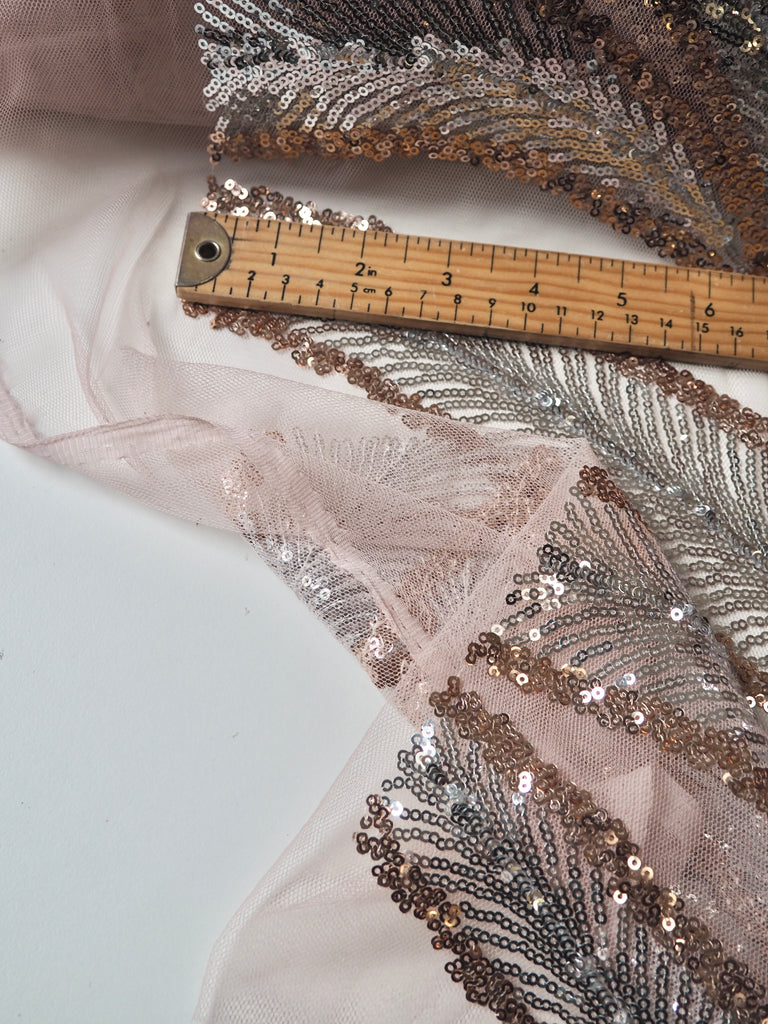 Blush + Silver Feather Sequin Tulle