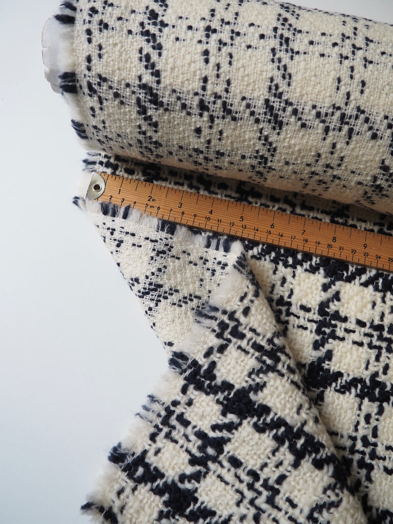 Navy + Cream Check Tweed Wool Coating