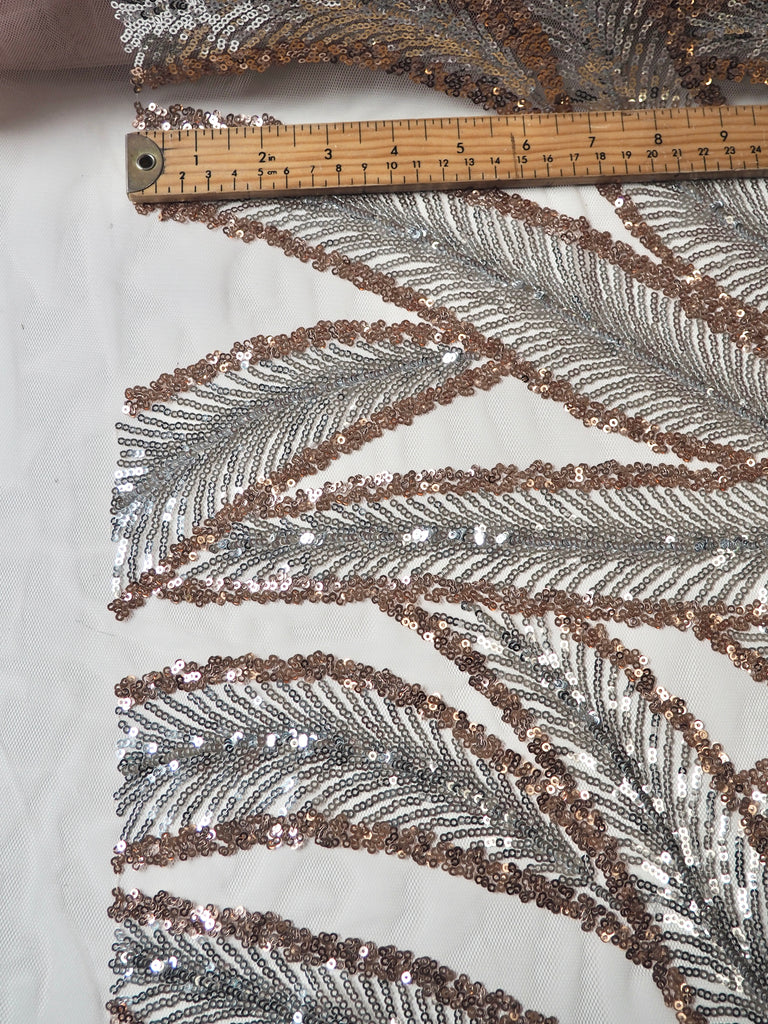 Blush + Silver Feather Sequin Tulle