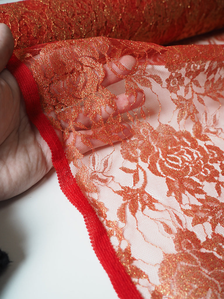 Red + Gold Rose Lurex Lace