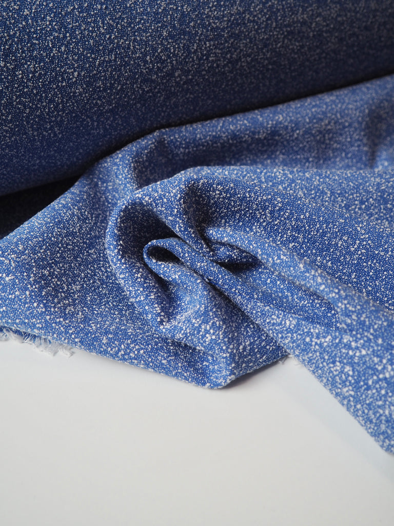 Blue + White Cotton Blend Bouclé