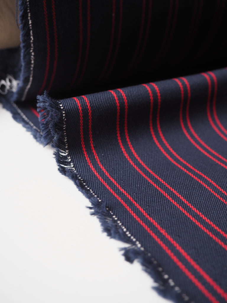 Red + Navy Stripe Cotton Twill