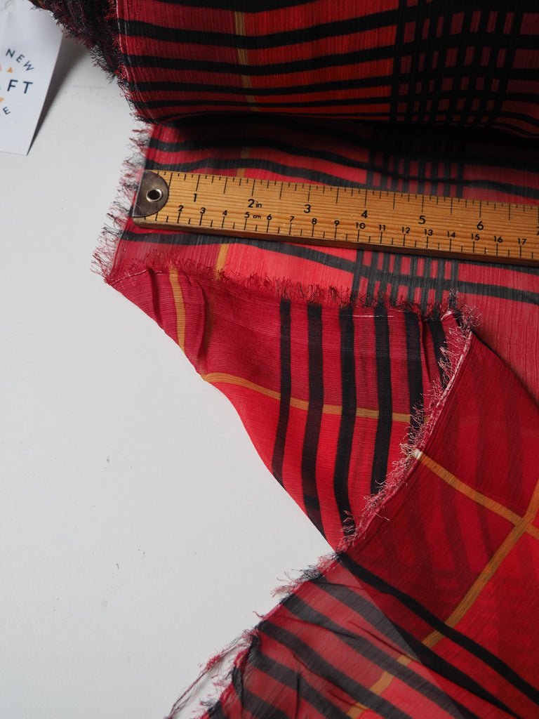 Red Check Crinkle Chiffon