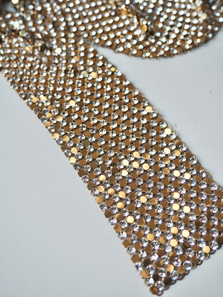 Gold Crystal Chainmail Trim 40mm
