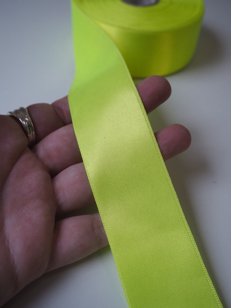 Neon Yellow Double Faced Satin Ribbon 40mm