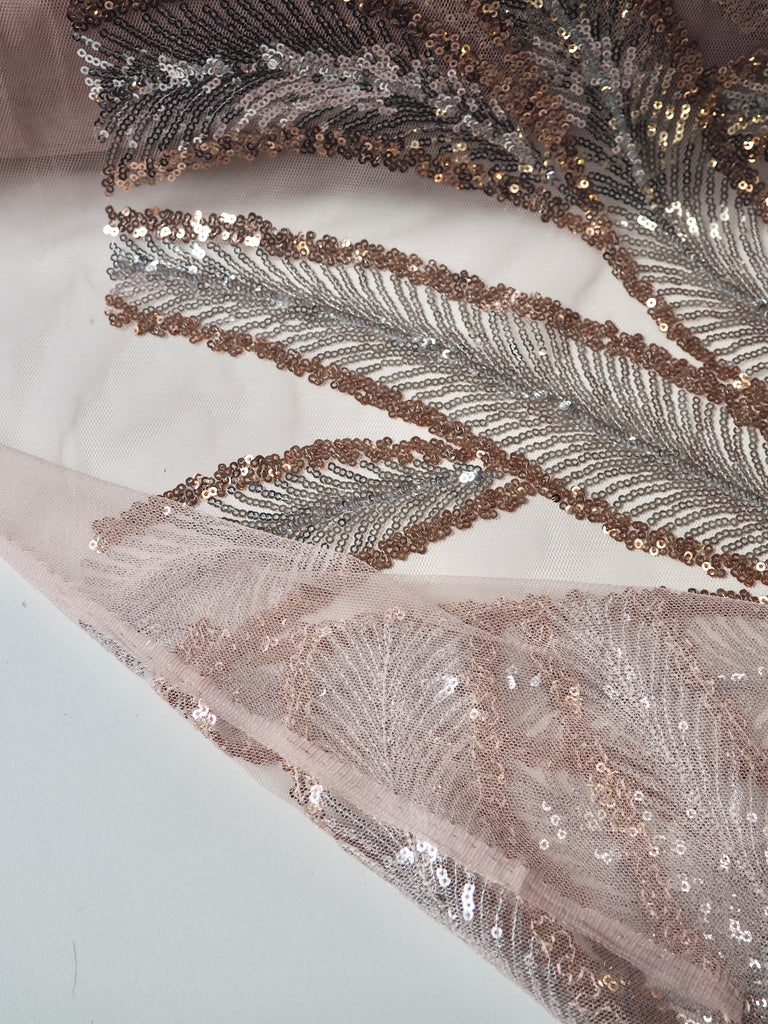 Blush + Silver Feather Sequin Tulle