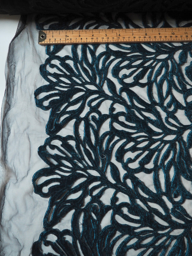 Blue Velvet Leafy Embroidered Tulle