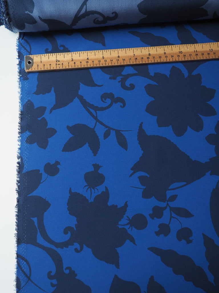 Blue Shadow Leaf Silk Crepe De Chine