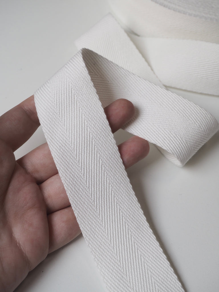 White Cotton Double Herringbone Webbing 40mm