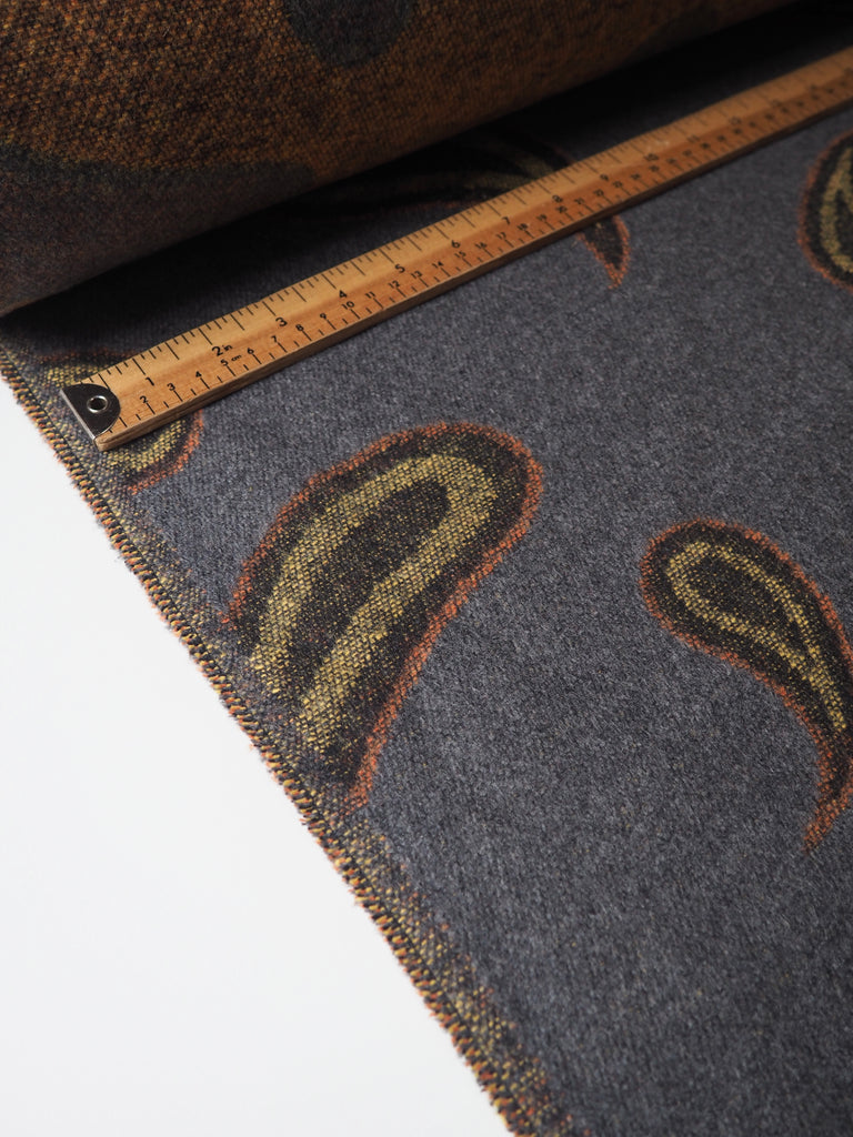 Grey Paisley Wool Jacquard