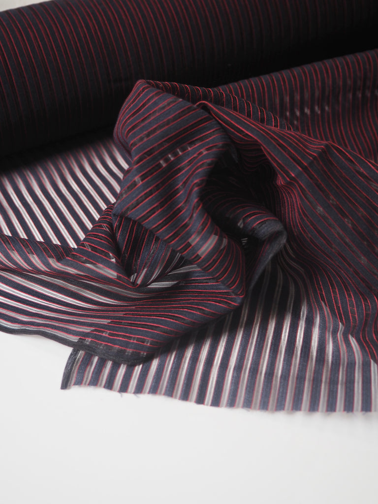 Navy + Red Stripe Nylon Organza