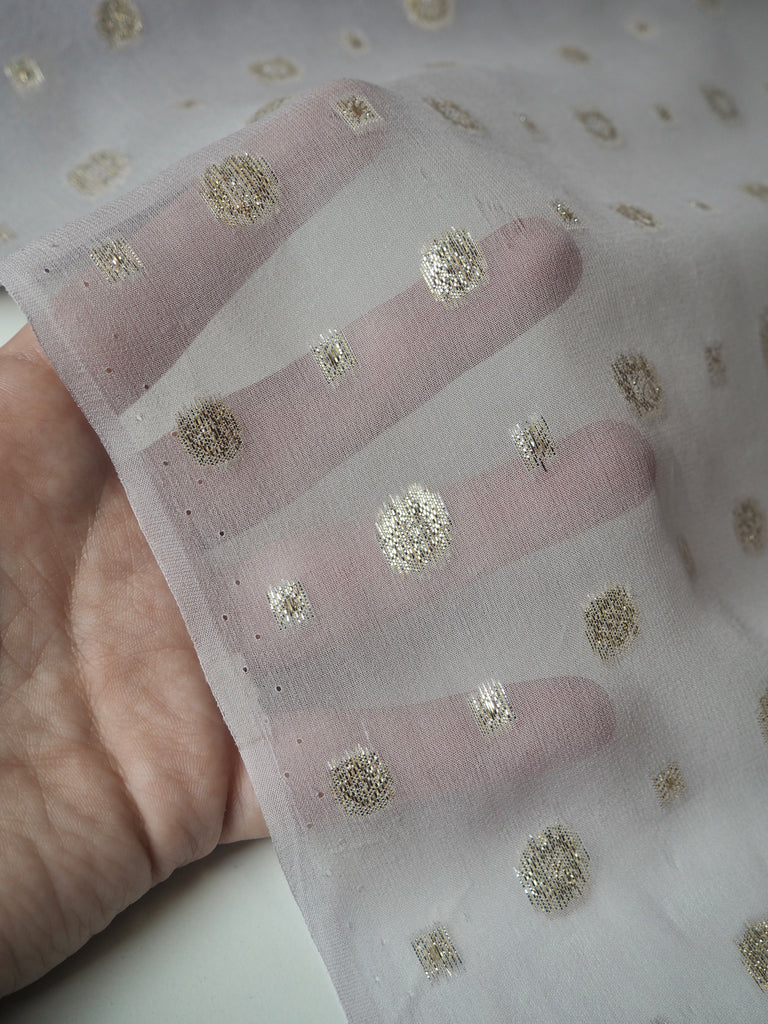 Lilac Dotted Metallic Silk Chiffon