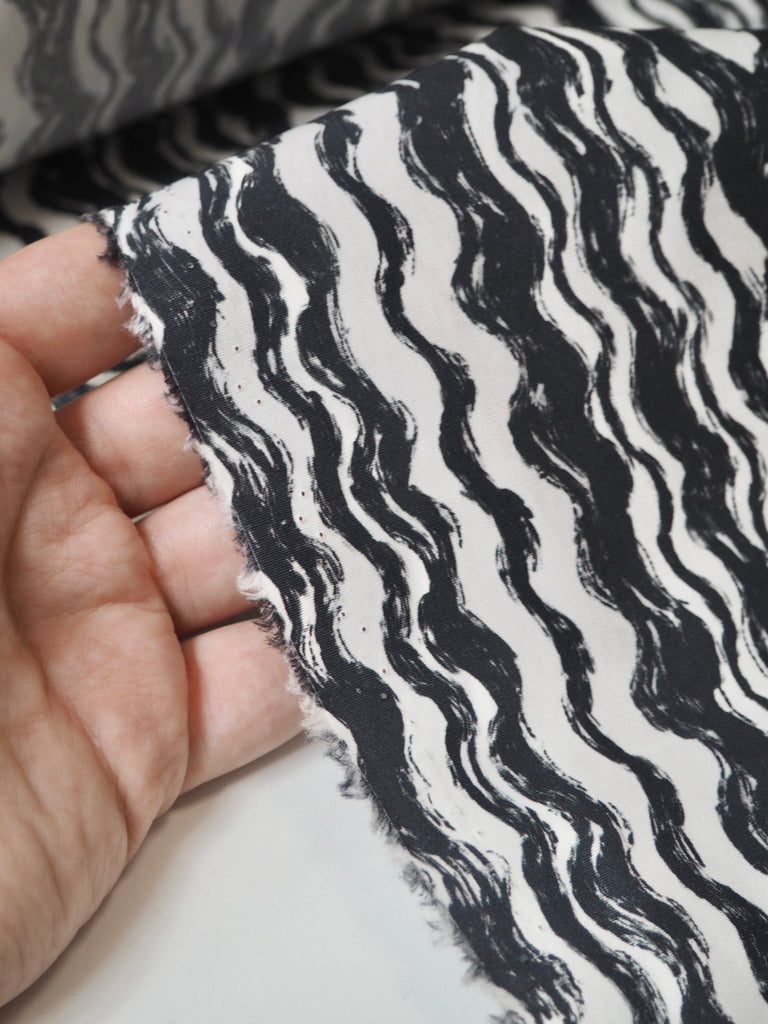 Black Wavey Stripe Cotton Poplin