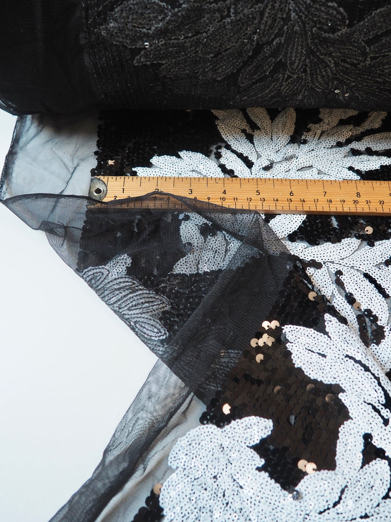 Black + White Vine Sequin Tulle