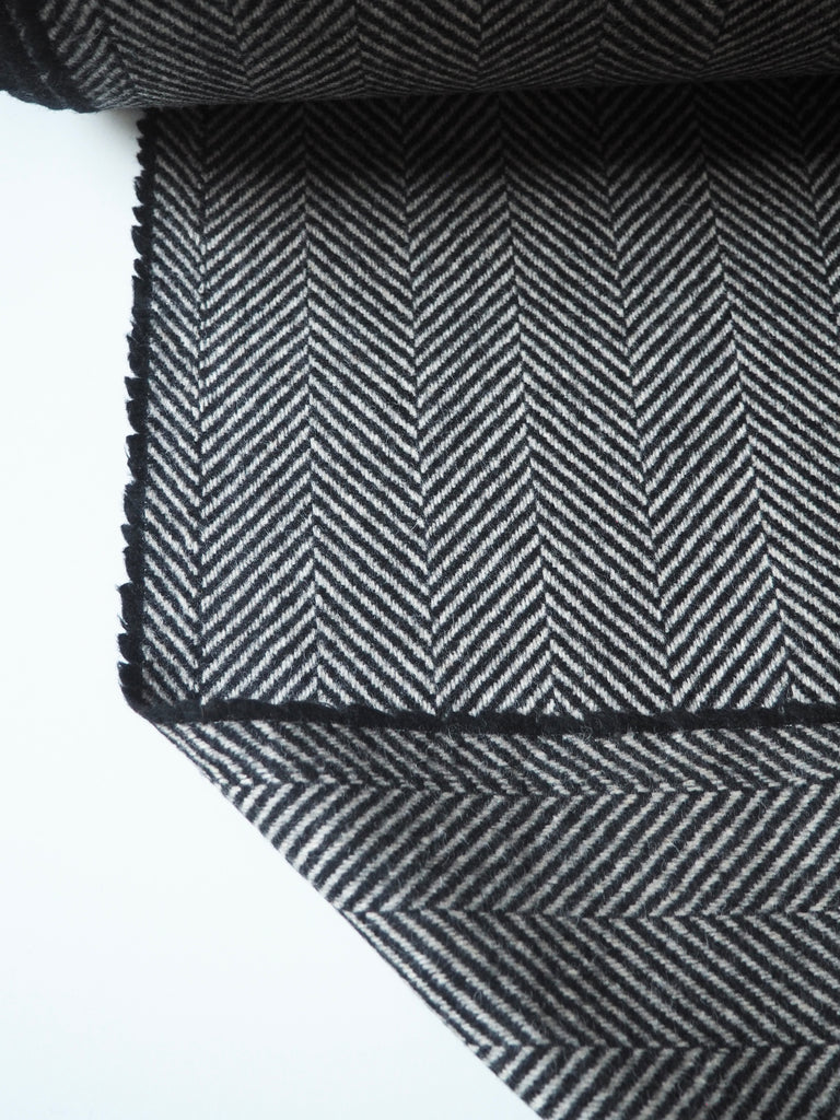 Black + White Herringbone Wool Coating