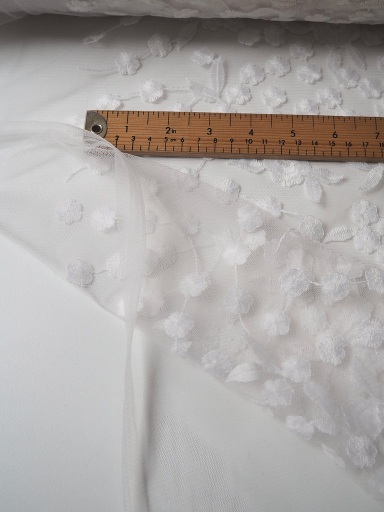 White Dancing Floral Embroidered Tulle
