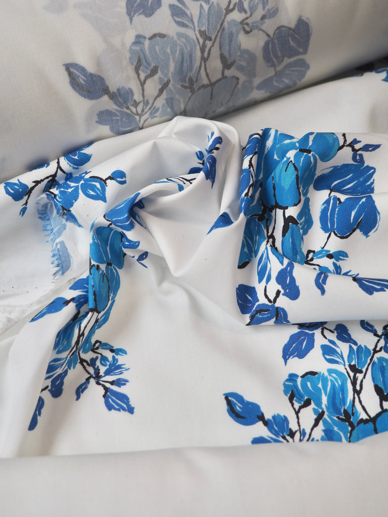 Blue Branch Floral Cotton Poplin