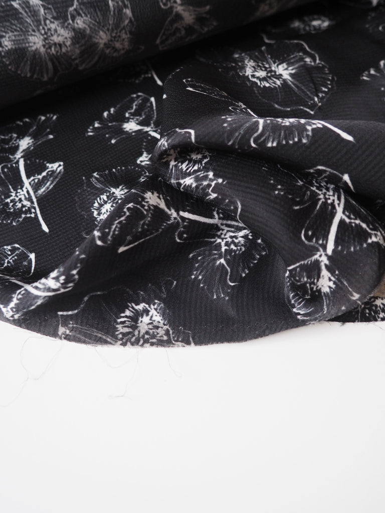 Black + White Tulip Hammered Viscose Satin