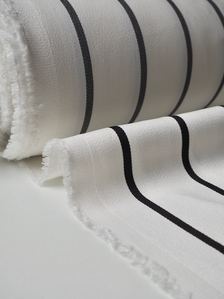 Black + White Stripe Viscose Crepe-Backed Satin