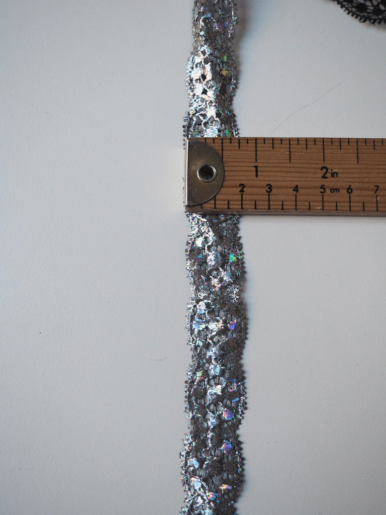 Silver Holographic Circlet Foiled Scallop Lace Trim 2cm