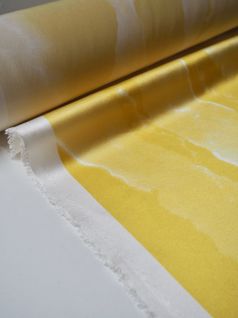 Yellow + Ivory Marbled Heavy Silk Satin