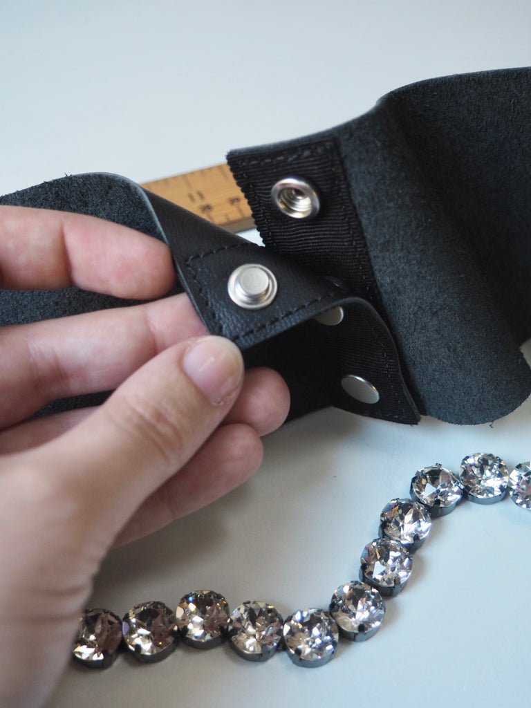 Crystal + Black Leather Belt 110cm