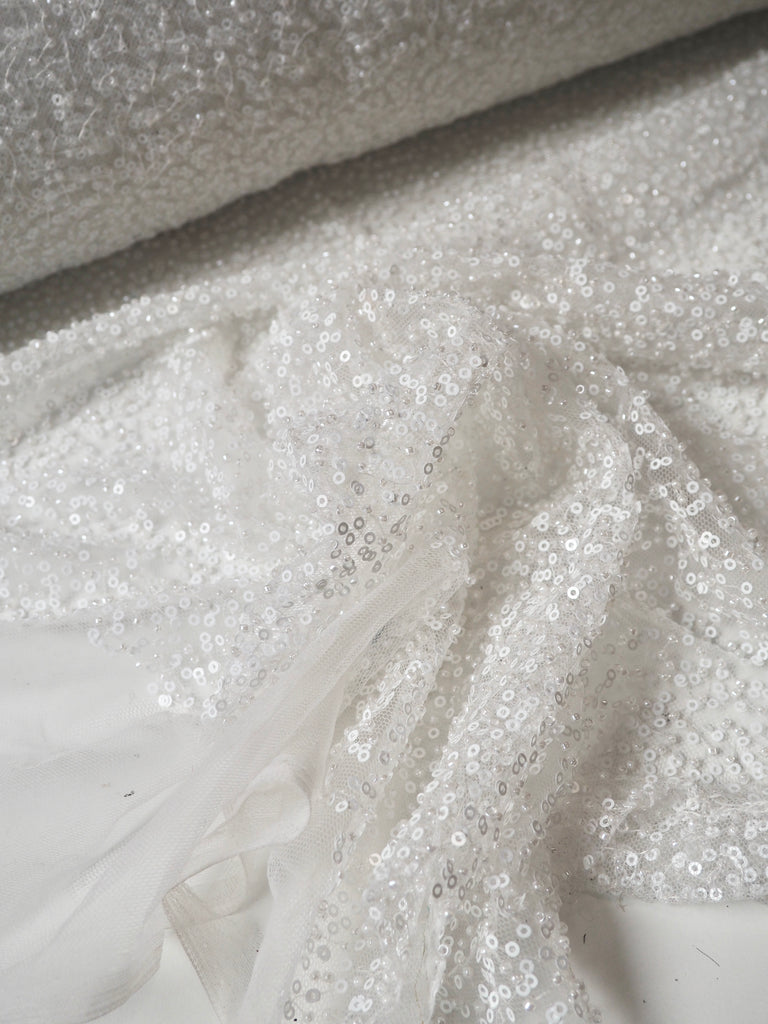 White Beaded Sequin Tulle