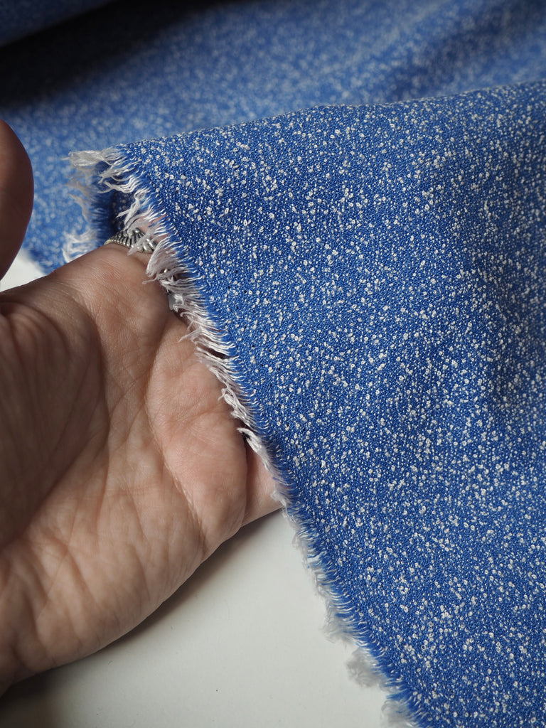 Blue + White Cotton Blend Bouclé