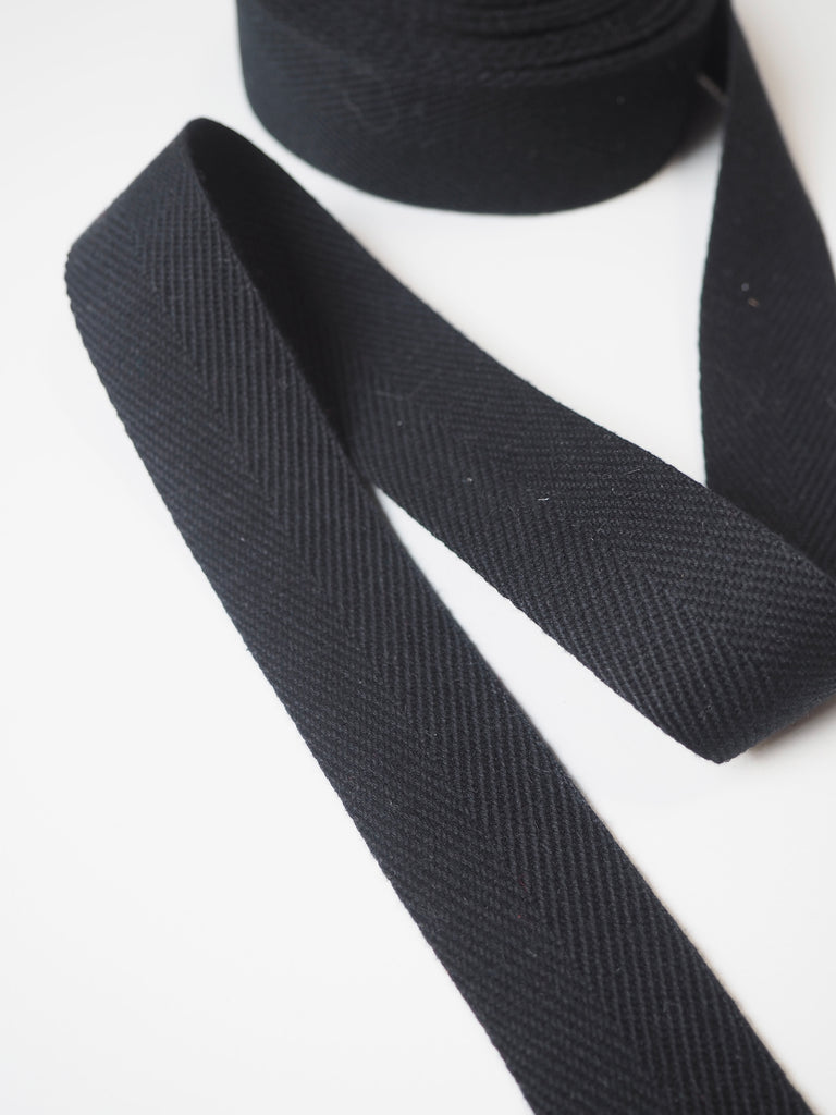 Black Cotton Herringbone Webbing 30mm