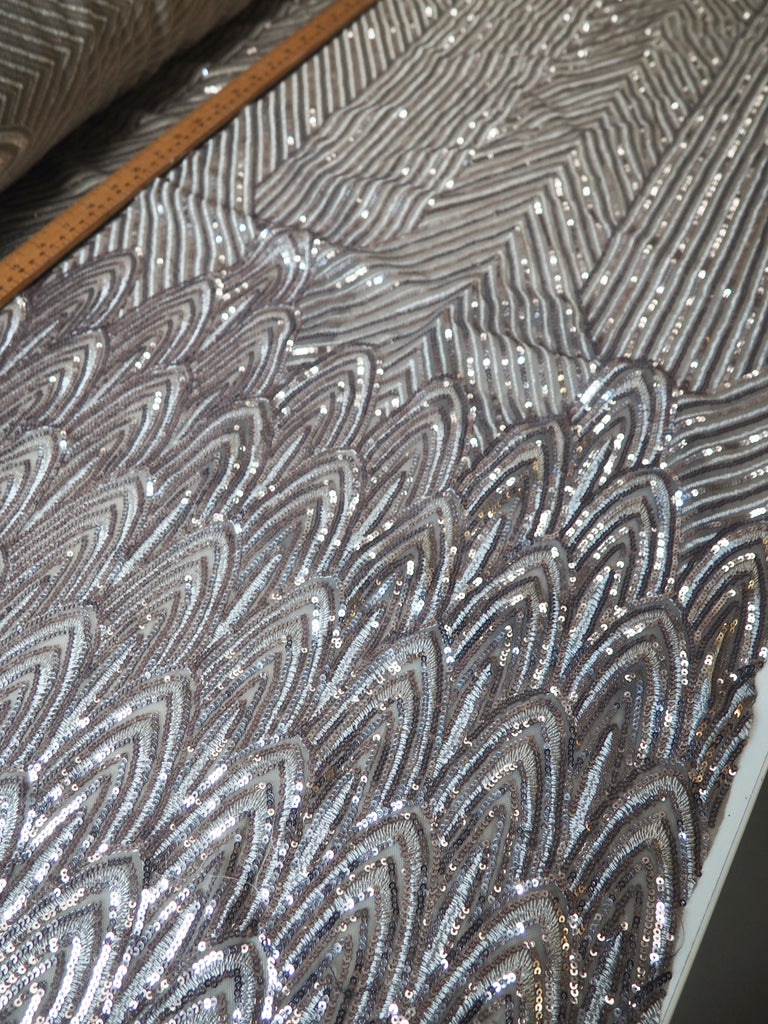 Taupe + Silver Striped Sequin Stretch Mesh