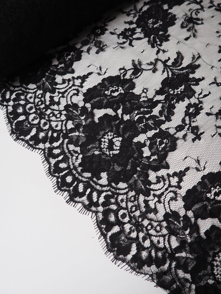 Black Corded Floral Scallop Lace