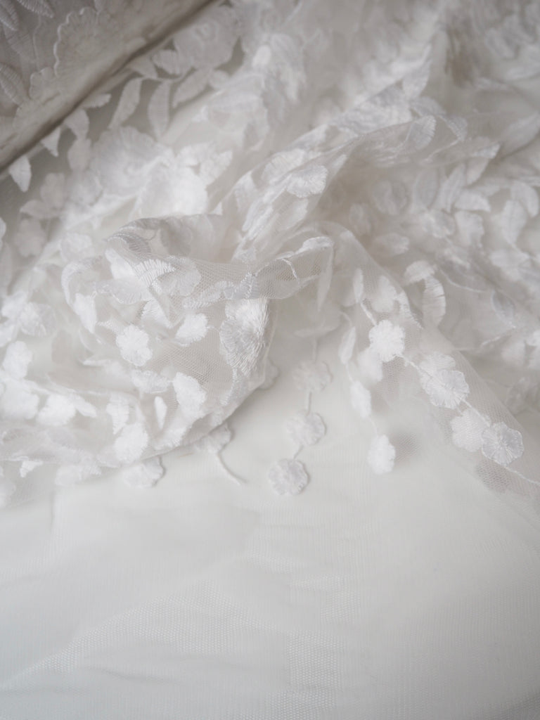 White Dancing Floral Embroidered Tulle