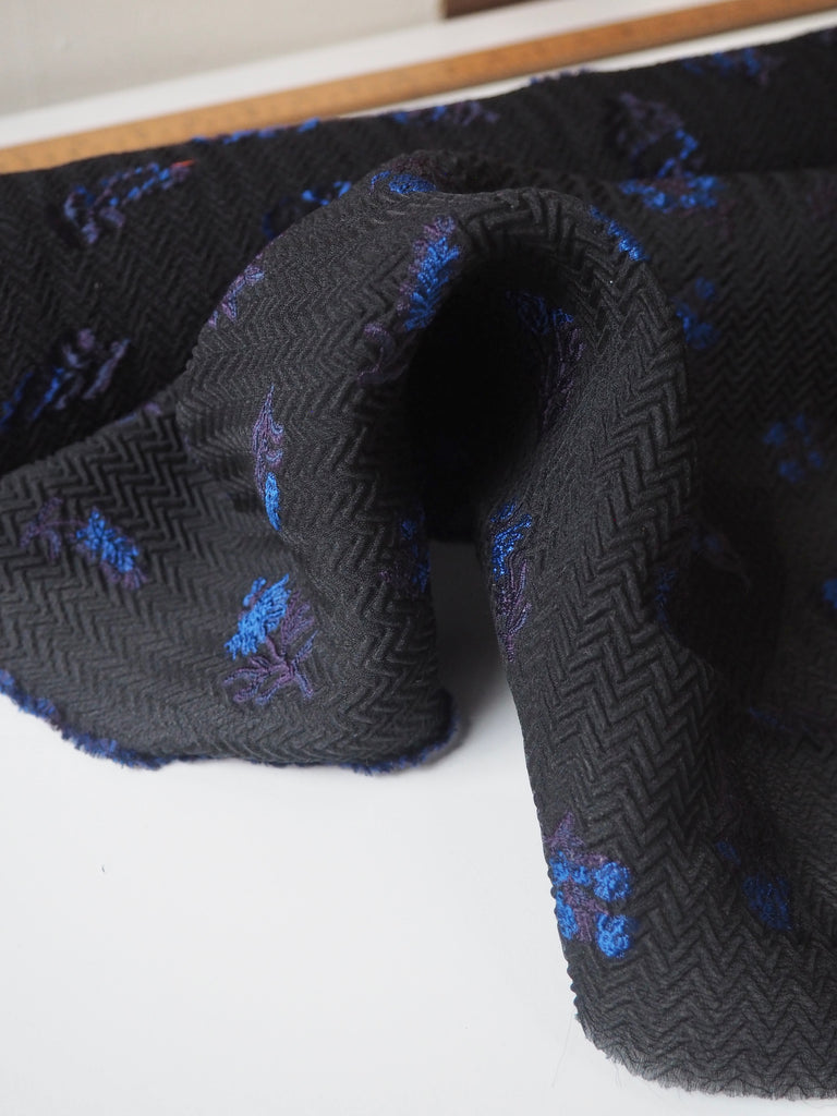Blue Floral Jacquard Cloqué