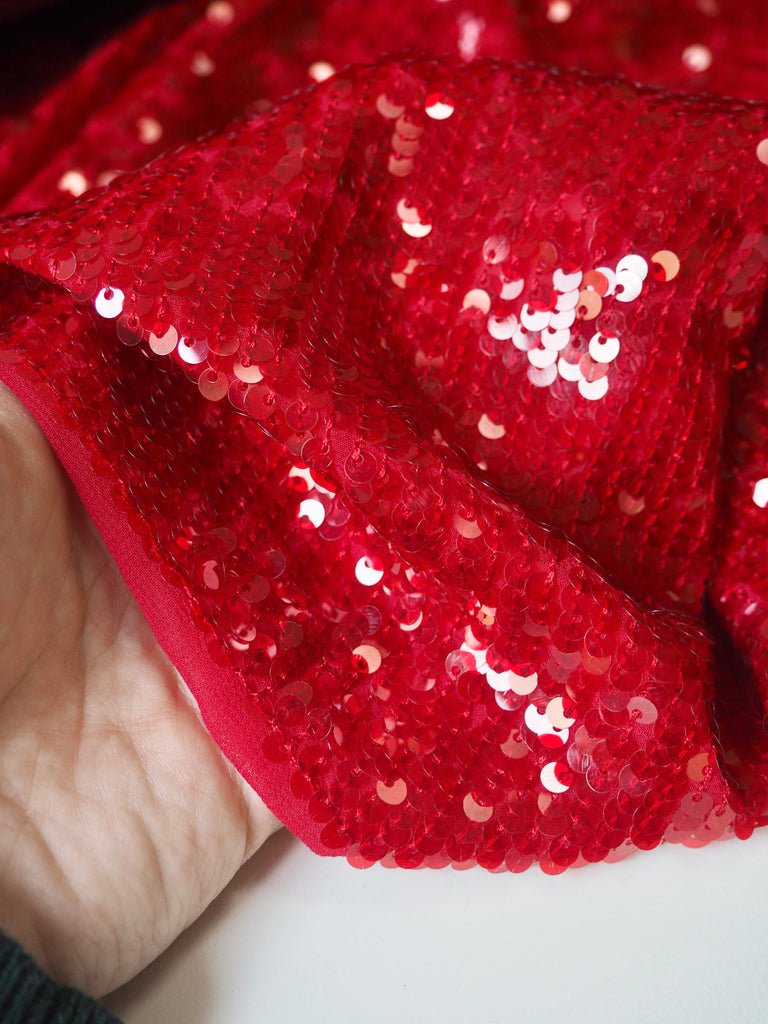 Ruby Red Sequin Viscose Chiffon
