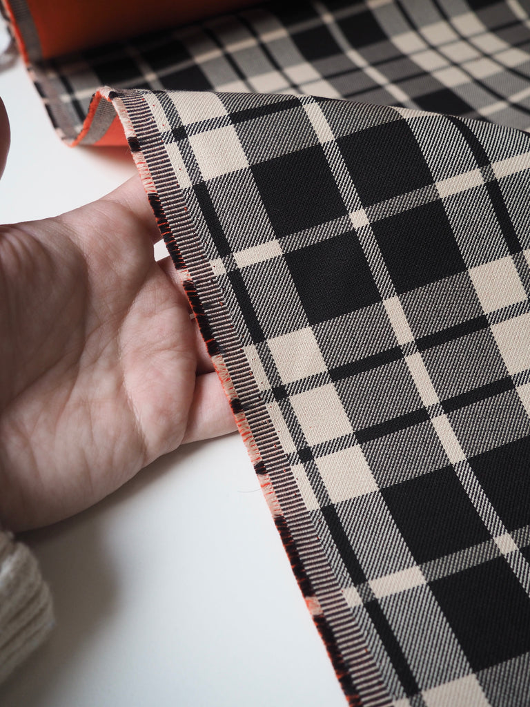 Orange + Check Double Faced Organic Cotton Twill