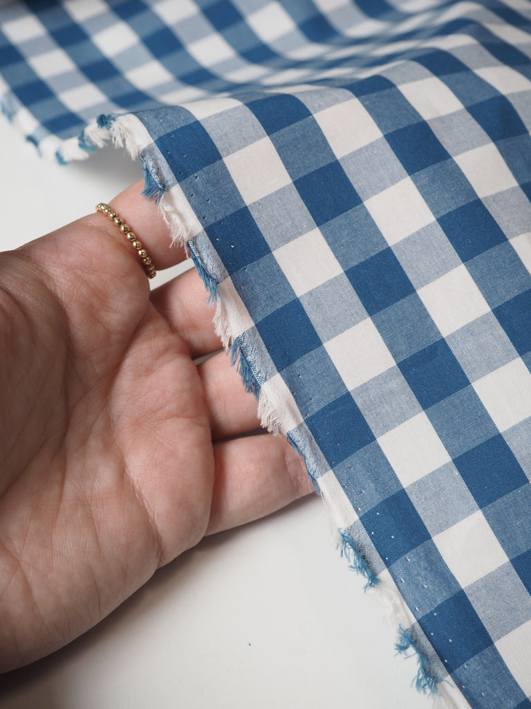 Blue Cotton Gingham Poplin