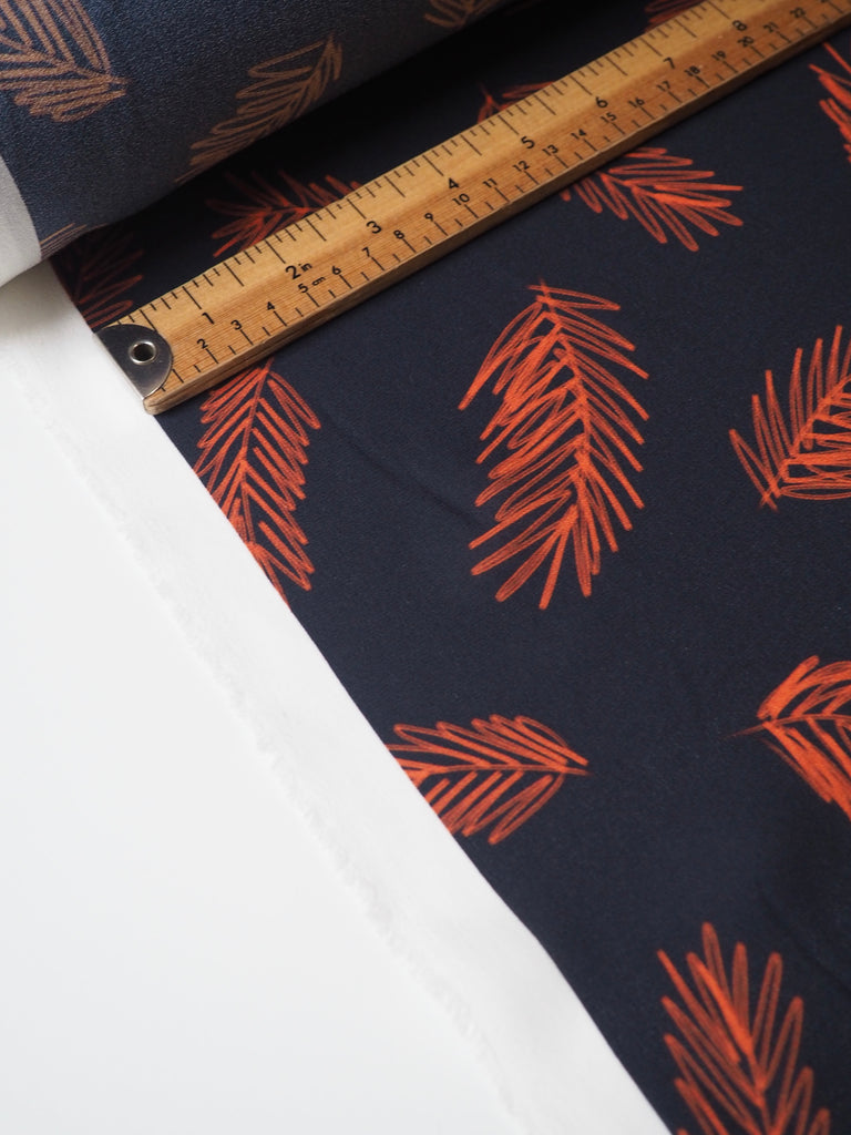 Navy Feather Lightweight Silk Crepe