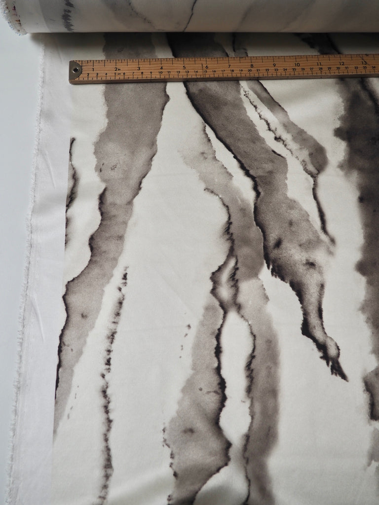 Cream + Grey Marbled Heavy Silk Satin