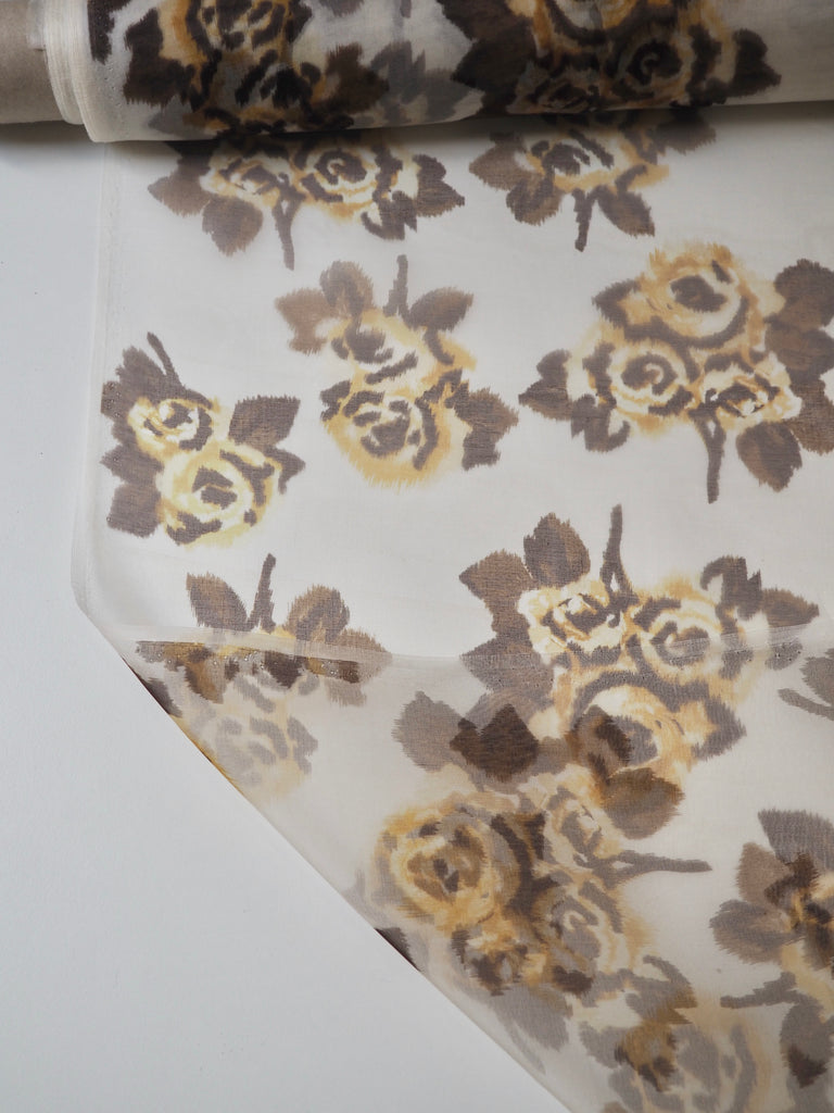 Yellow + Brown Moiré Rose Silk Organza