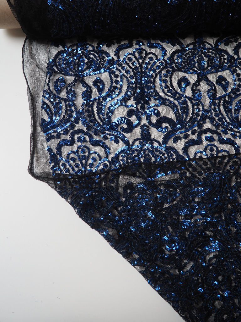 Blue Swirl Sequined Netting