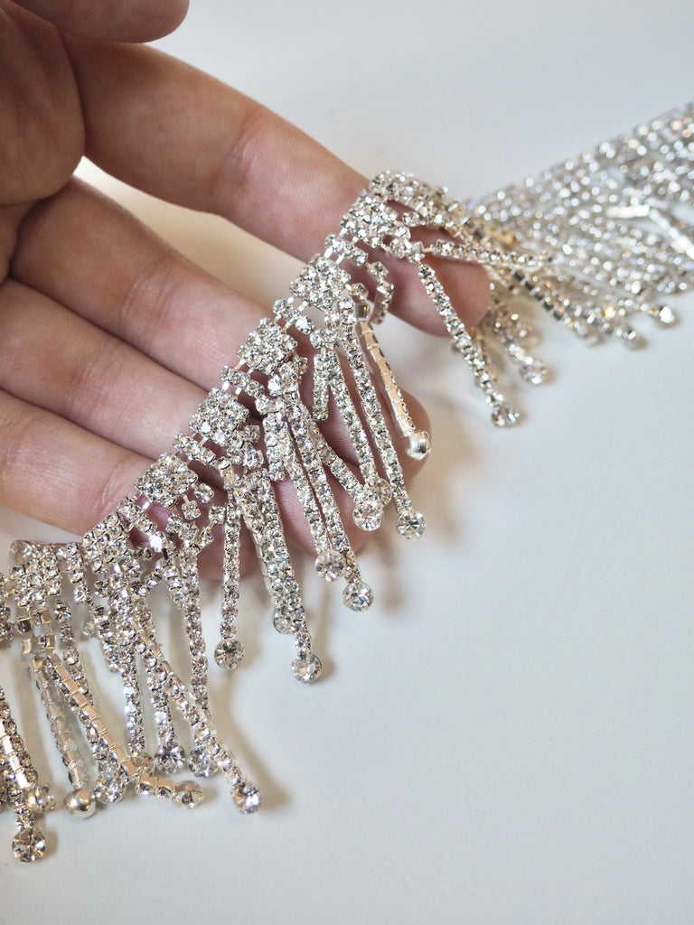 Silver Crystal Drop Trim 5cm