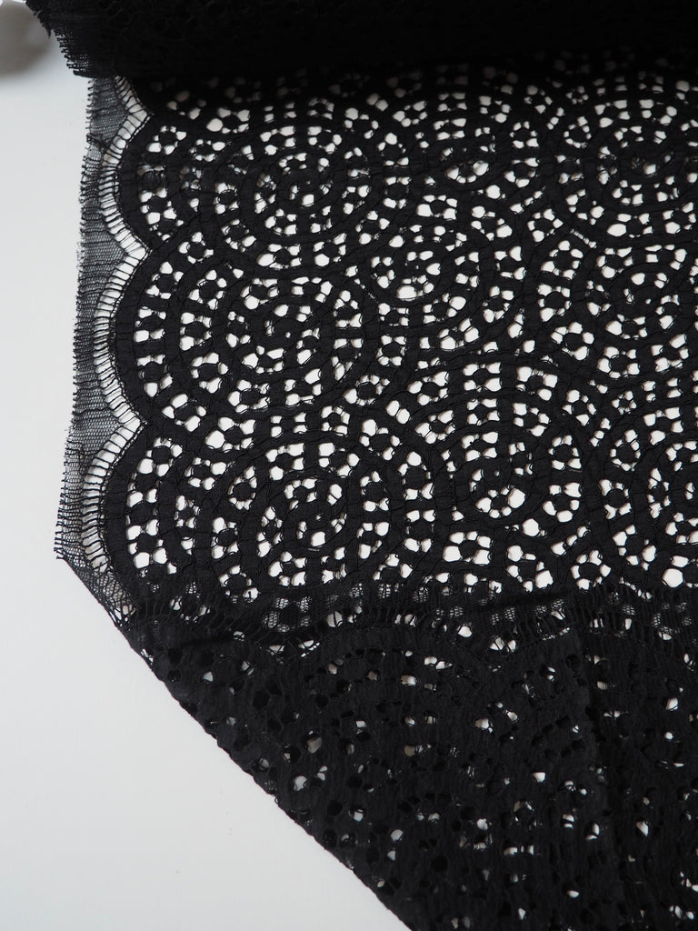 Black Corded Swirl Cotton Lace