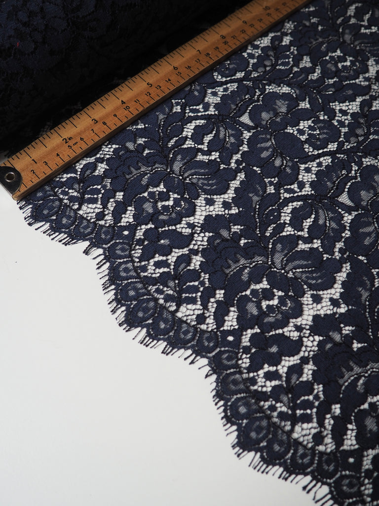 Navy Corded Cotton Eyelash Lace