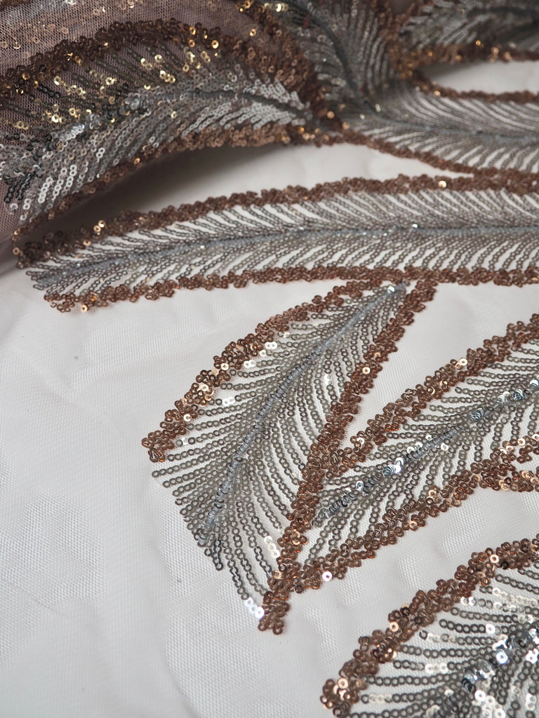 Blush + Silver Feather Sequin Tulle