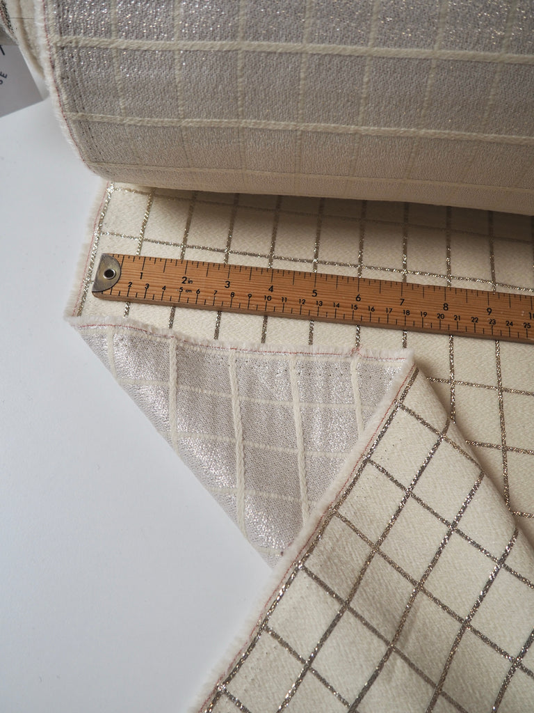 Cream + Gold Grid Wool Jacquard
