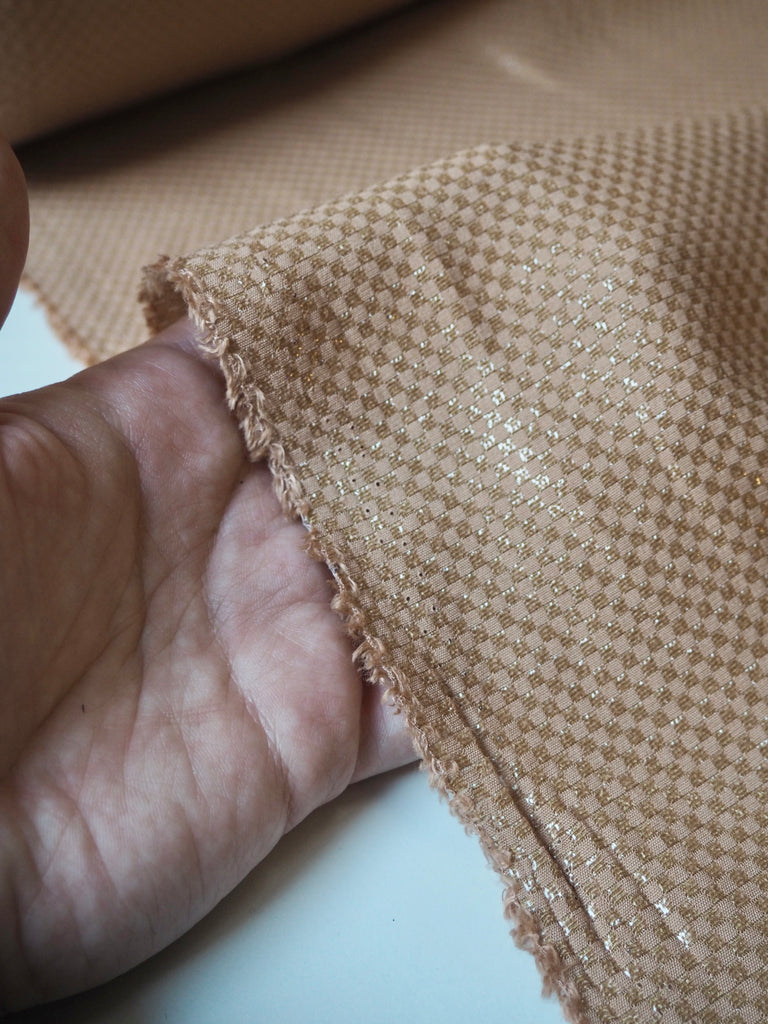 Camel Checkerboard Metallic Cotton Jacquard