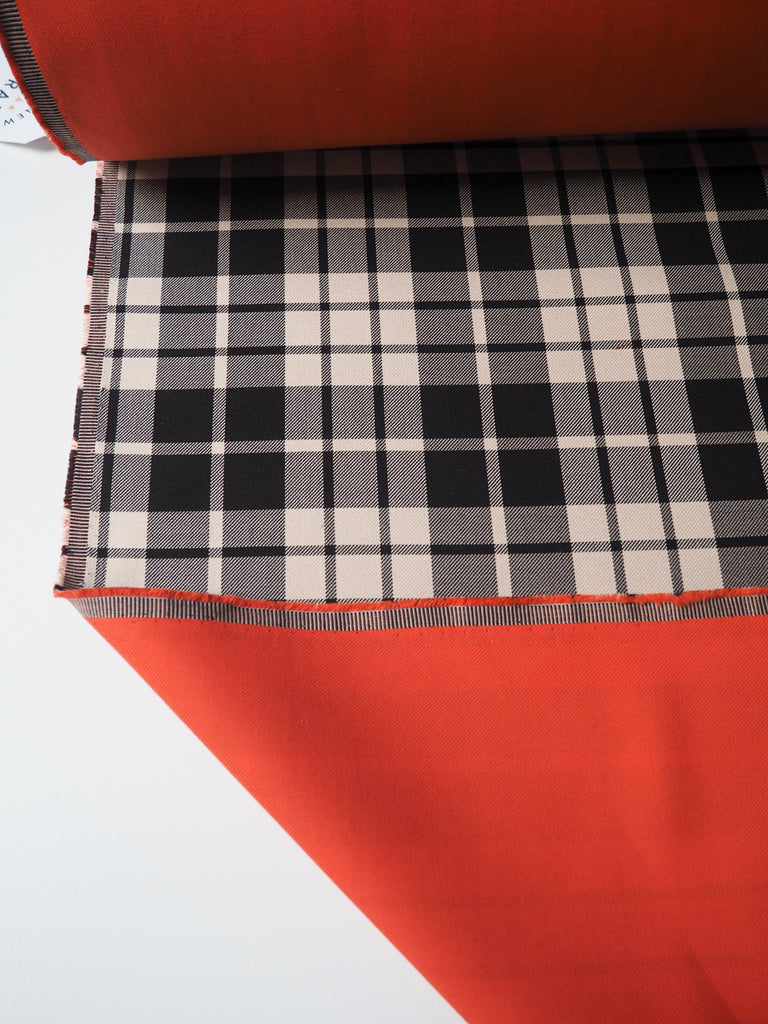 Orange + Check Double Faced Organic Cotton Twill