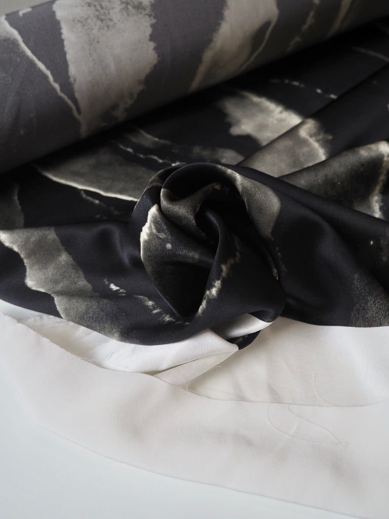 Black + Grey Marbled Heavy Silk Satin